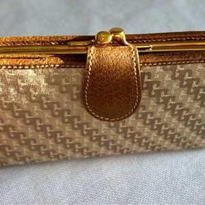 Authentic Vintage Gucci wallet classic monogram coated canvas and brown leather